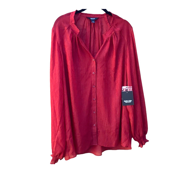 NWT Simply Vera VW Metallic Shimmer Chiffon Button Down w/Camisole Size Large - Picture 1 of 11